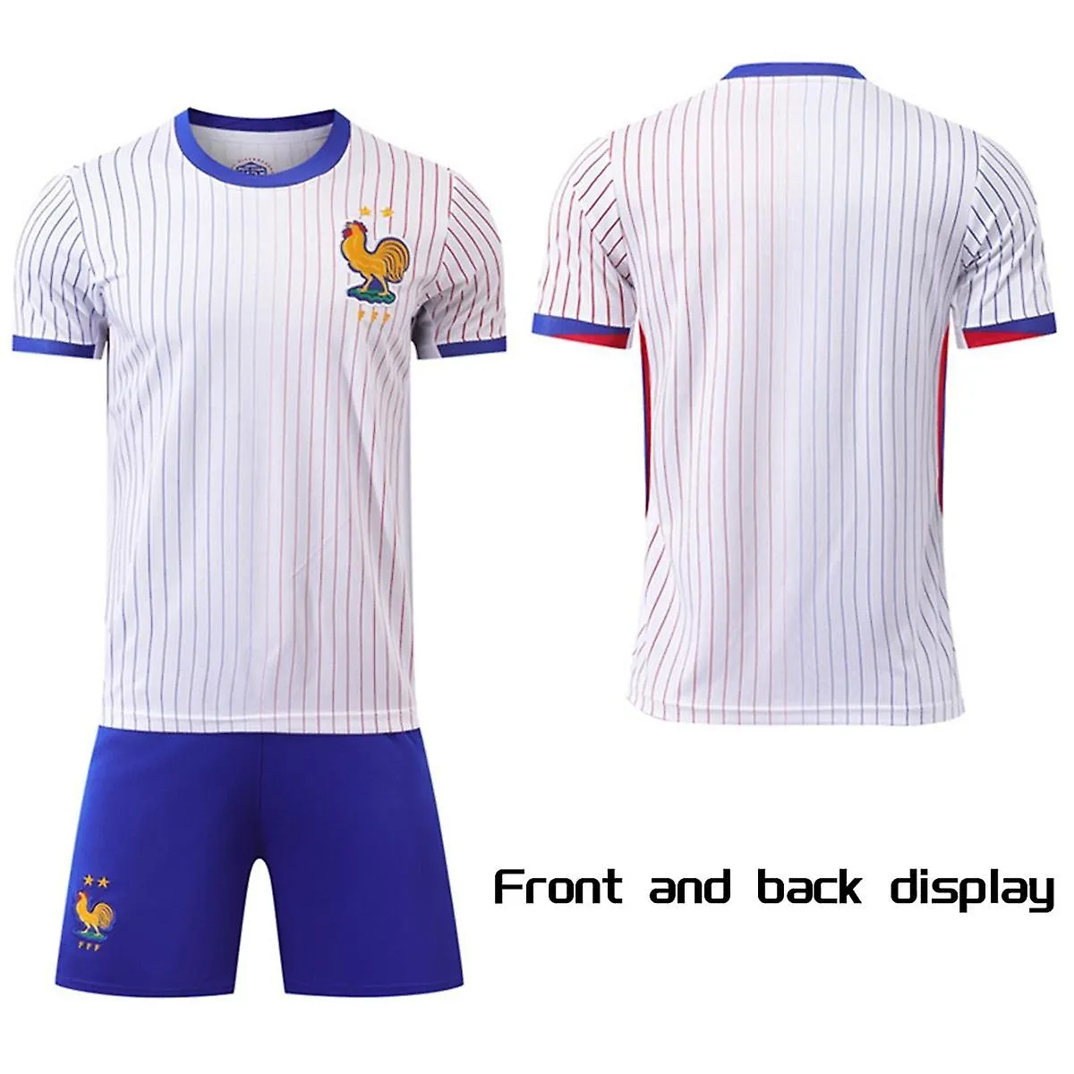 2024 Europa Ropa Deportiva Fútbol Francia Camiseta Manga Corta Pantalones Cortos Camisa Eurocopa 2024 Azul Blanco Niño 20