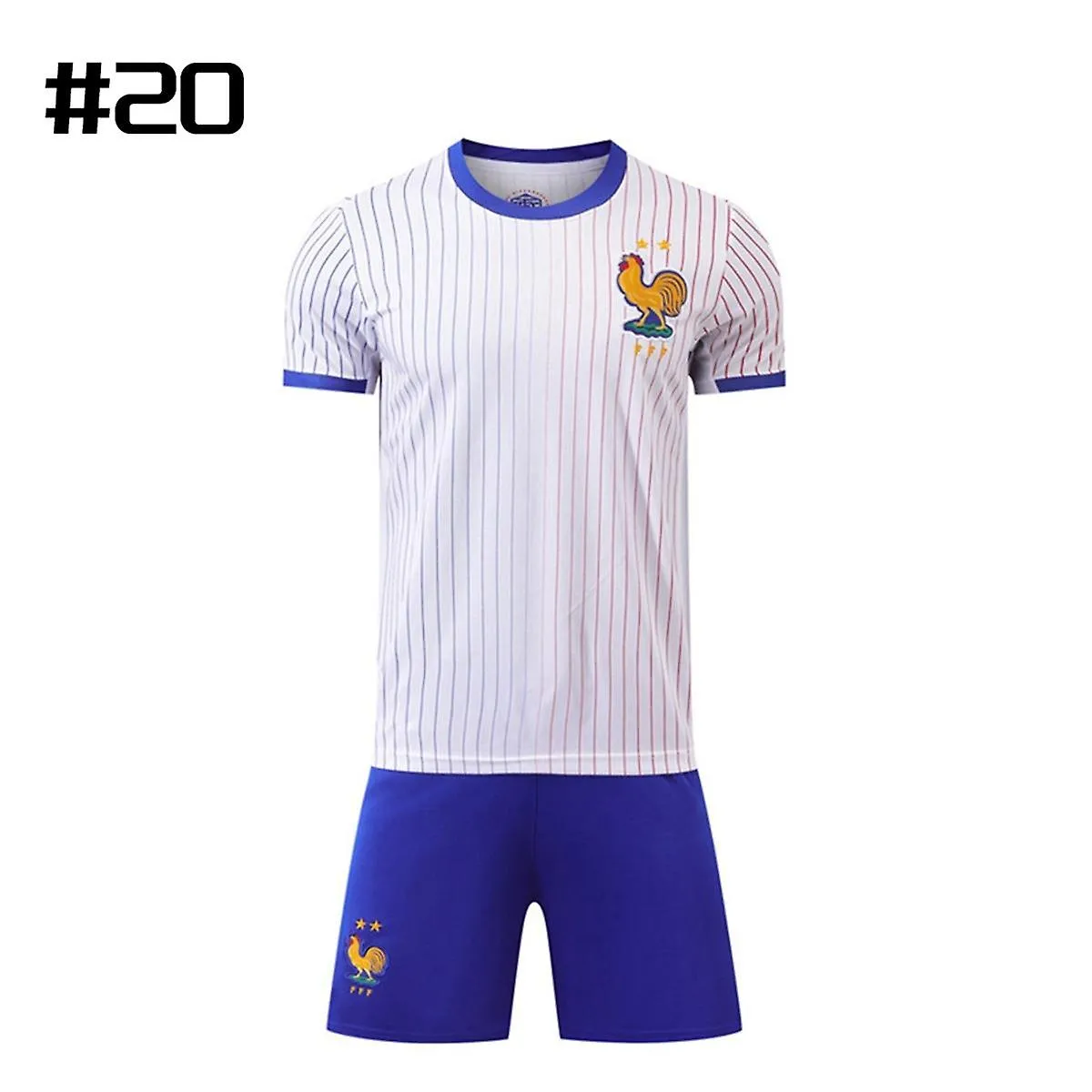 2024 Europa Ropa Deportiva Fútbol Francia Camiseta Manga Corta Pantalones Cortos Camisa Eurocopa 2024 Azul Blanco Niño 20