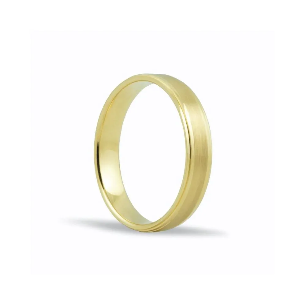 Alianza de oro 18k de 4 mm acabado mate y bordes en brillo