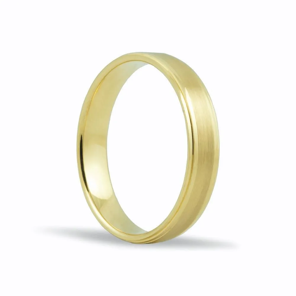 Alianza de oro 18k de 4 mm acabado mate y bordes en brillo