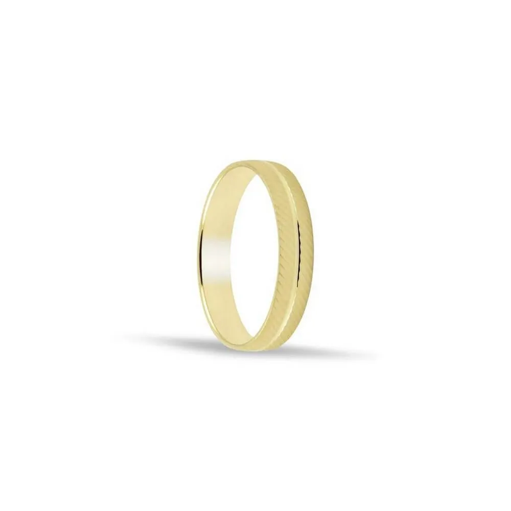 Alianza de oro 18k de 4 mm acabado mate y textura estriada