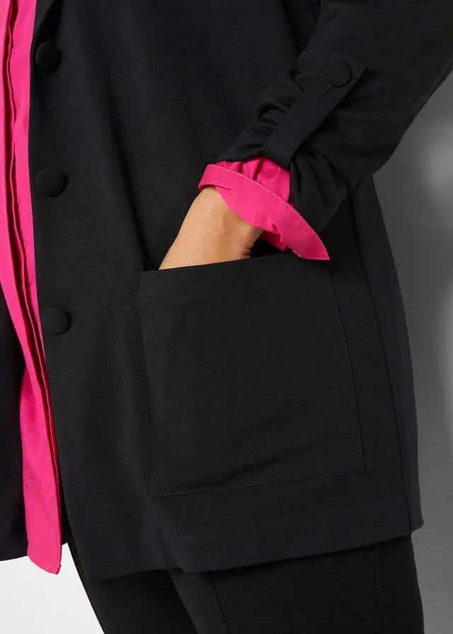 Americana de tejido de sudadera con mangas para enrollar Negro