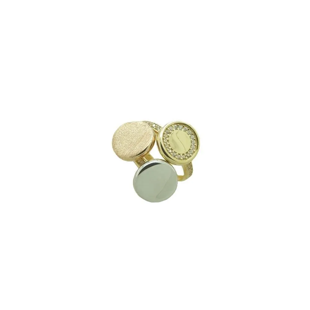 Anillo de oro de 18k acabado en mate, brillo con circonitas y oro blanco