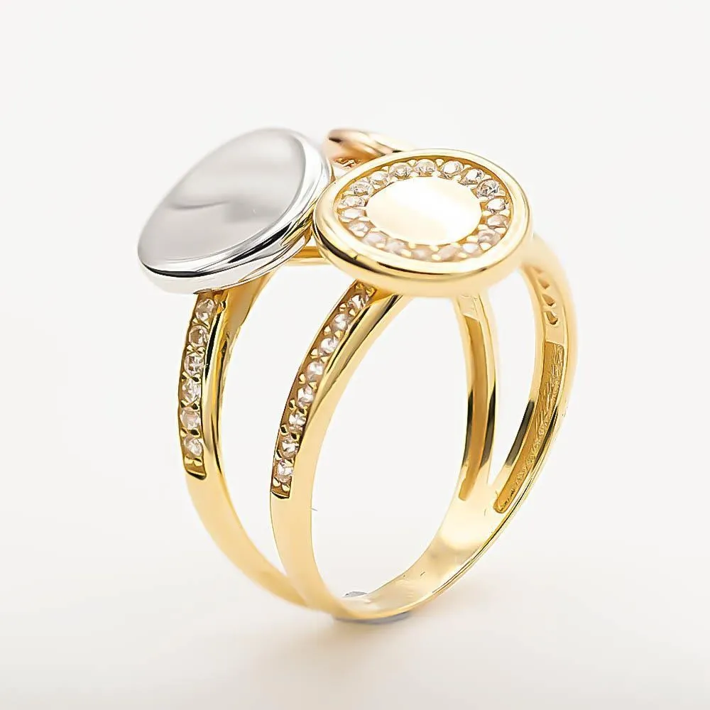 Anillo de oro de 18k acabado en mate, brillo con circonitas y oro blanco