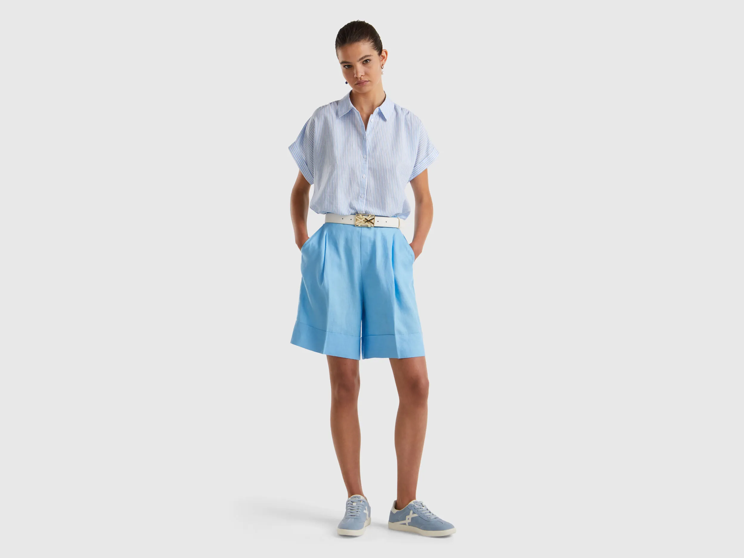 Bermudas de 100 % lino con vuelta