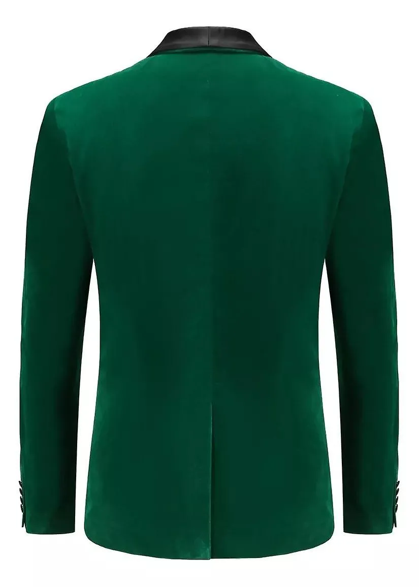 Blazer de terciopelo verde para hombre Chaqueta de solapa de chal de un botón