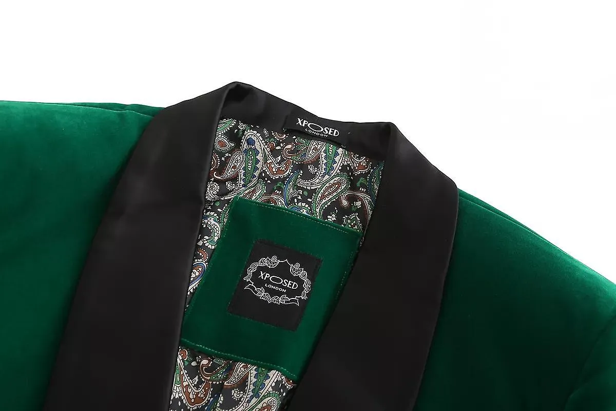 Blazer de terciopelo verde para hombre Chaqueta de solapa de chal de un botón