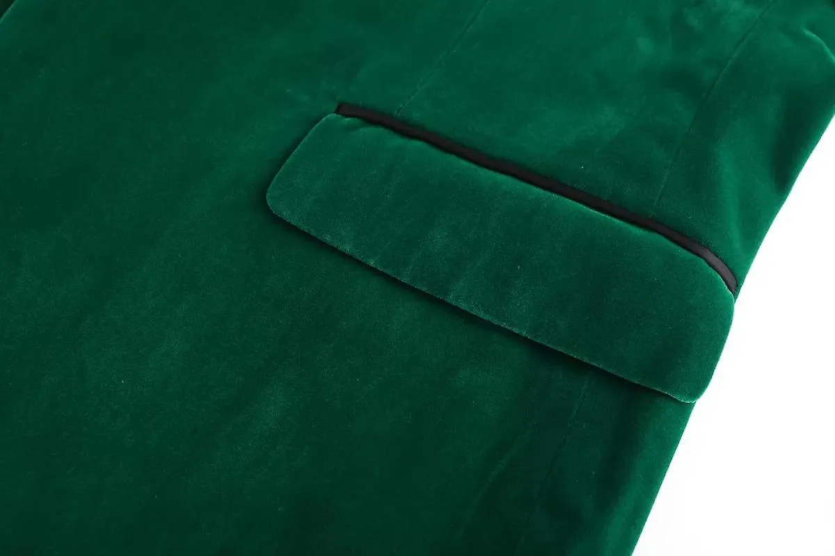 Blazer de terciopelo verde para hombre Chaqueta de solapa de chal de un botón