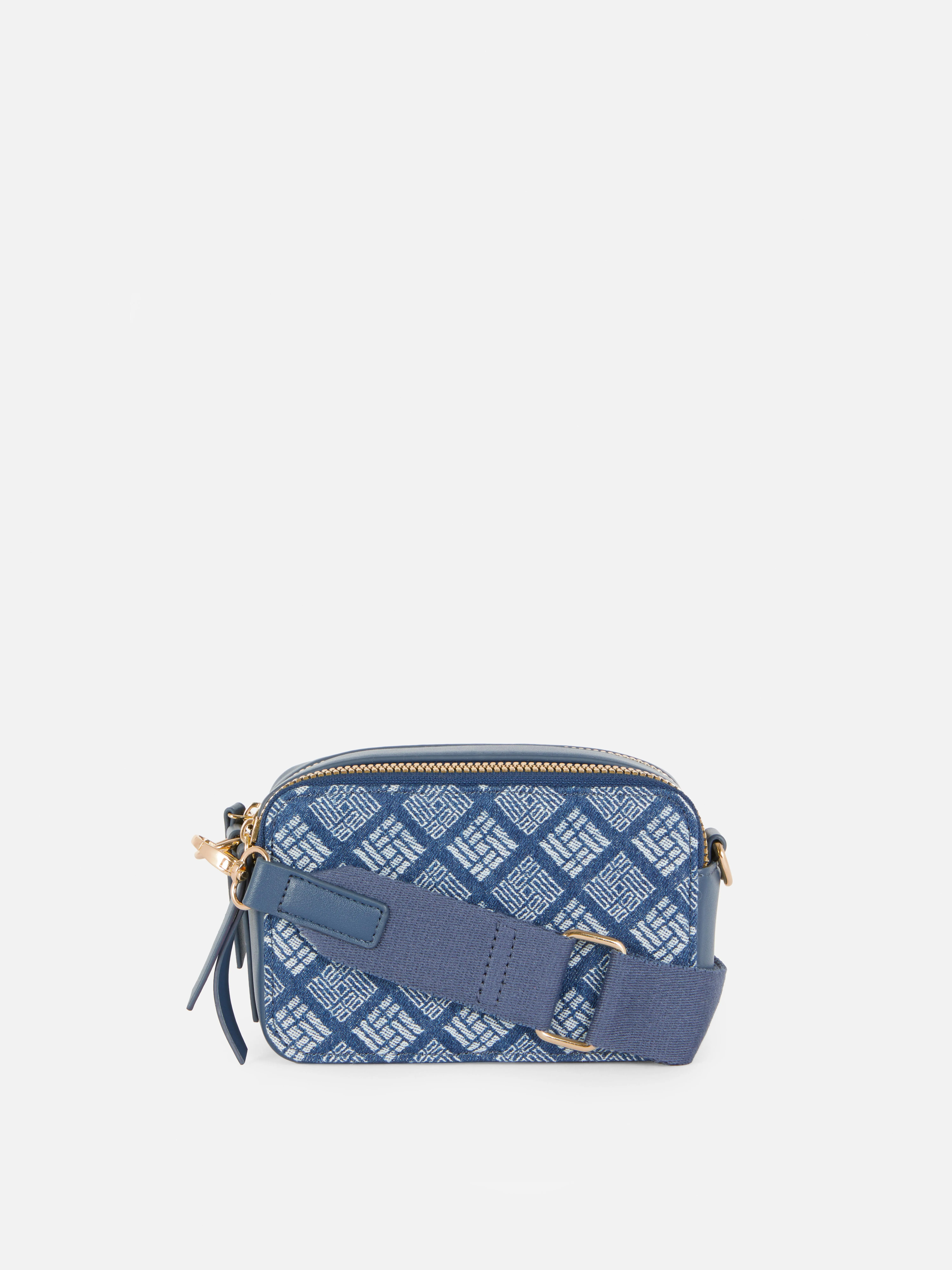 Bolso para cámara vaquero con motivos geométricos