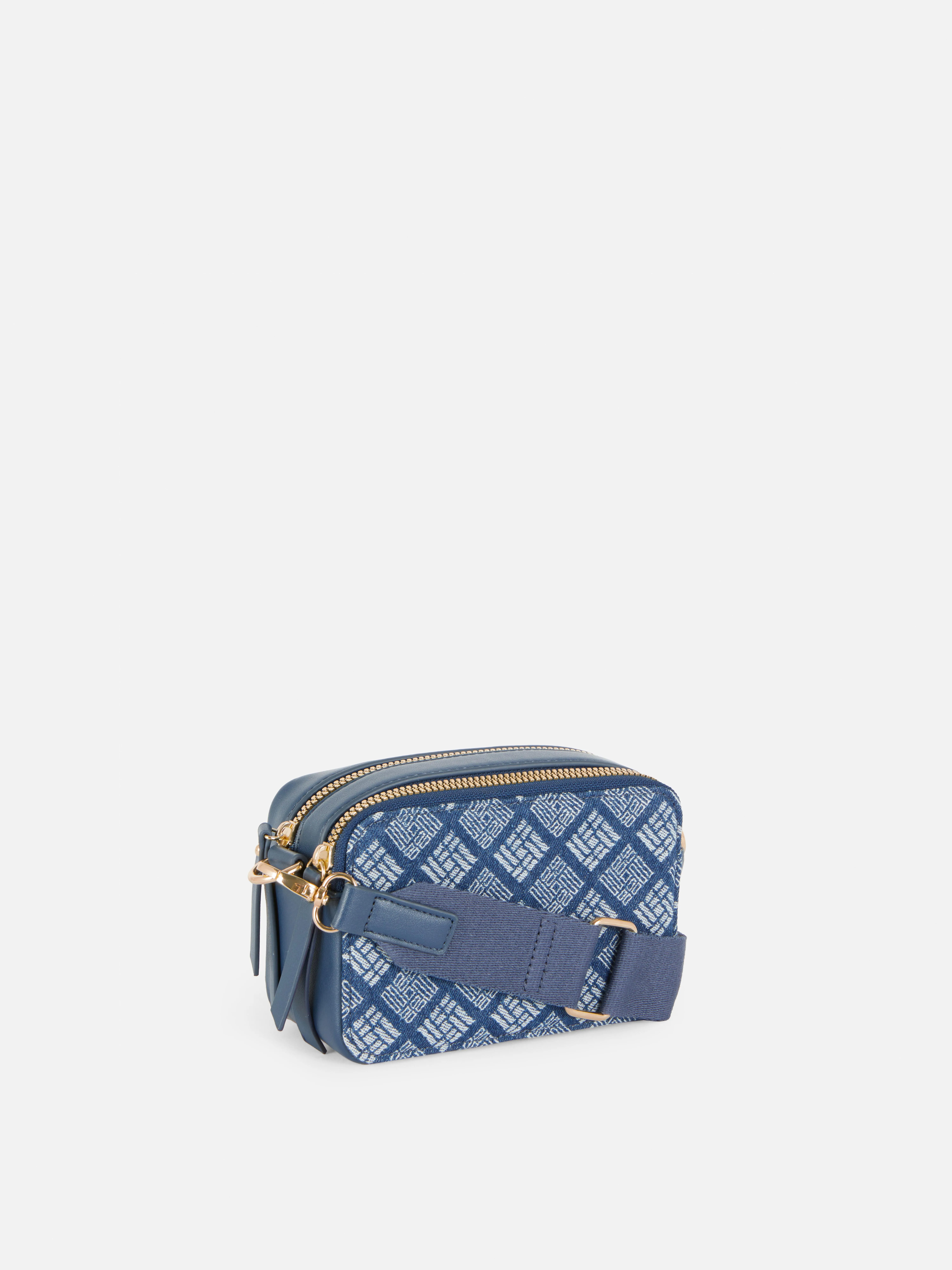 Bolso para cámara vaquero con motivos geométricos