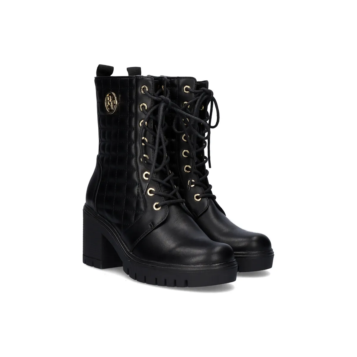 BOTÍN ESTILO MILITAR CON TACÓN RITA635 EN NEGRO