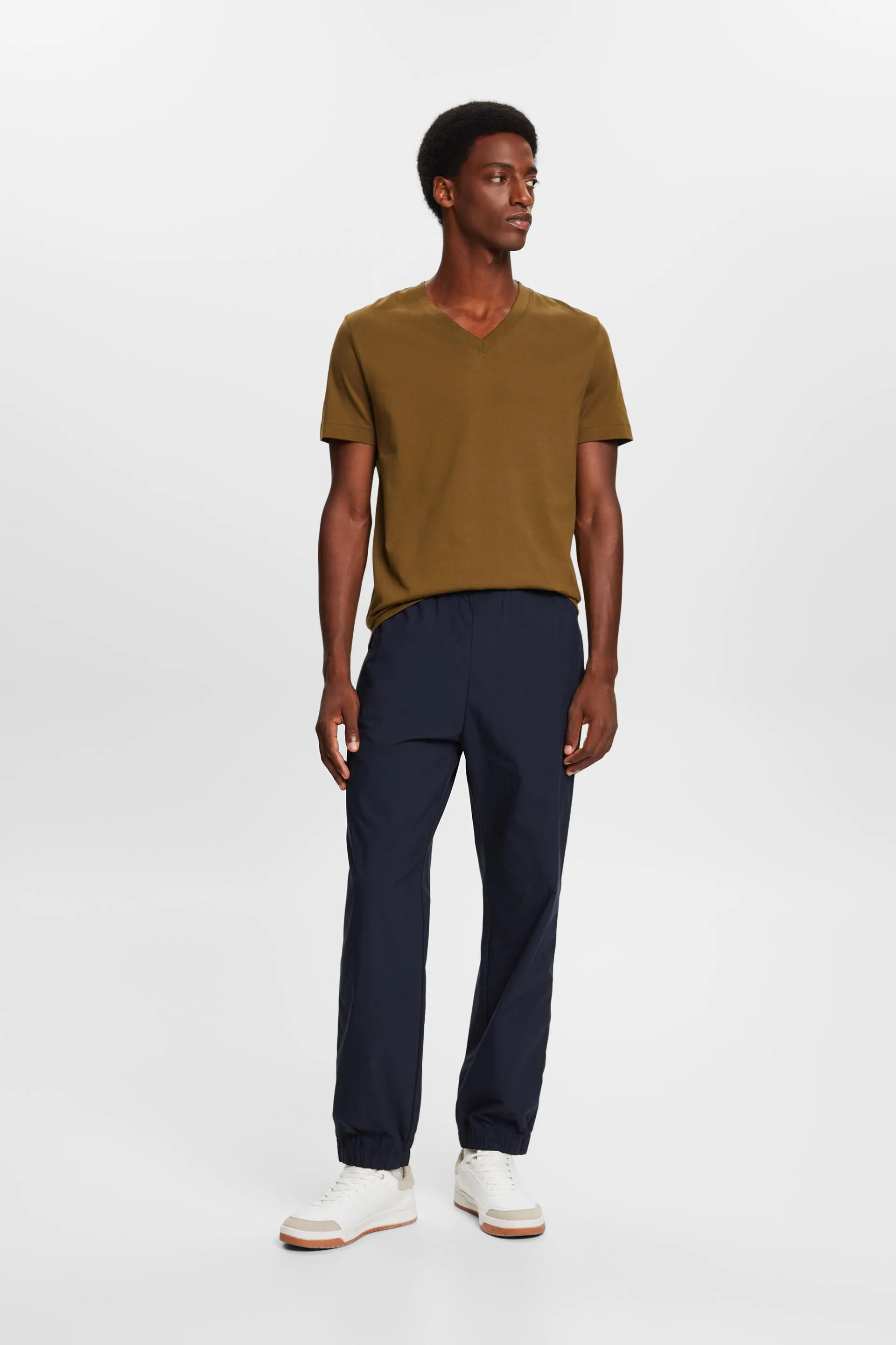 Camisa de tejido jersey con cuello en pico, 100 % algodón