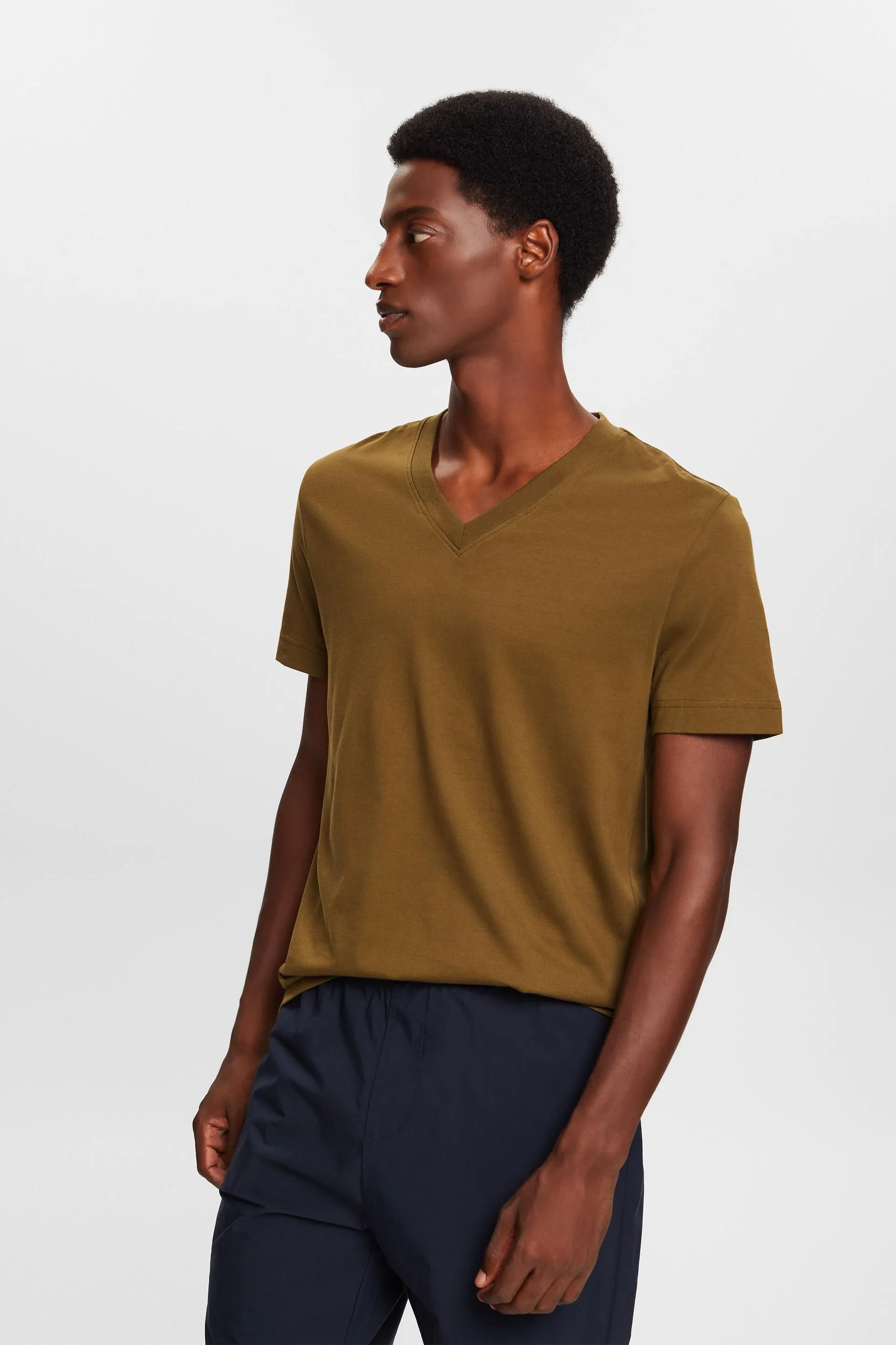 Camisa de tejido jersey con cuello en pico, 100 % algodón