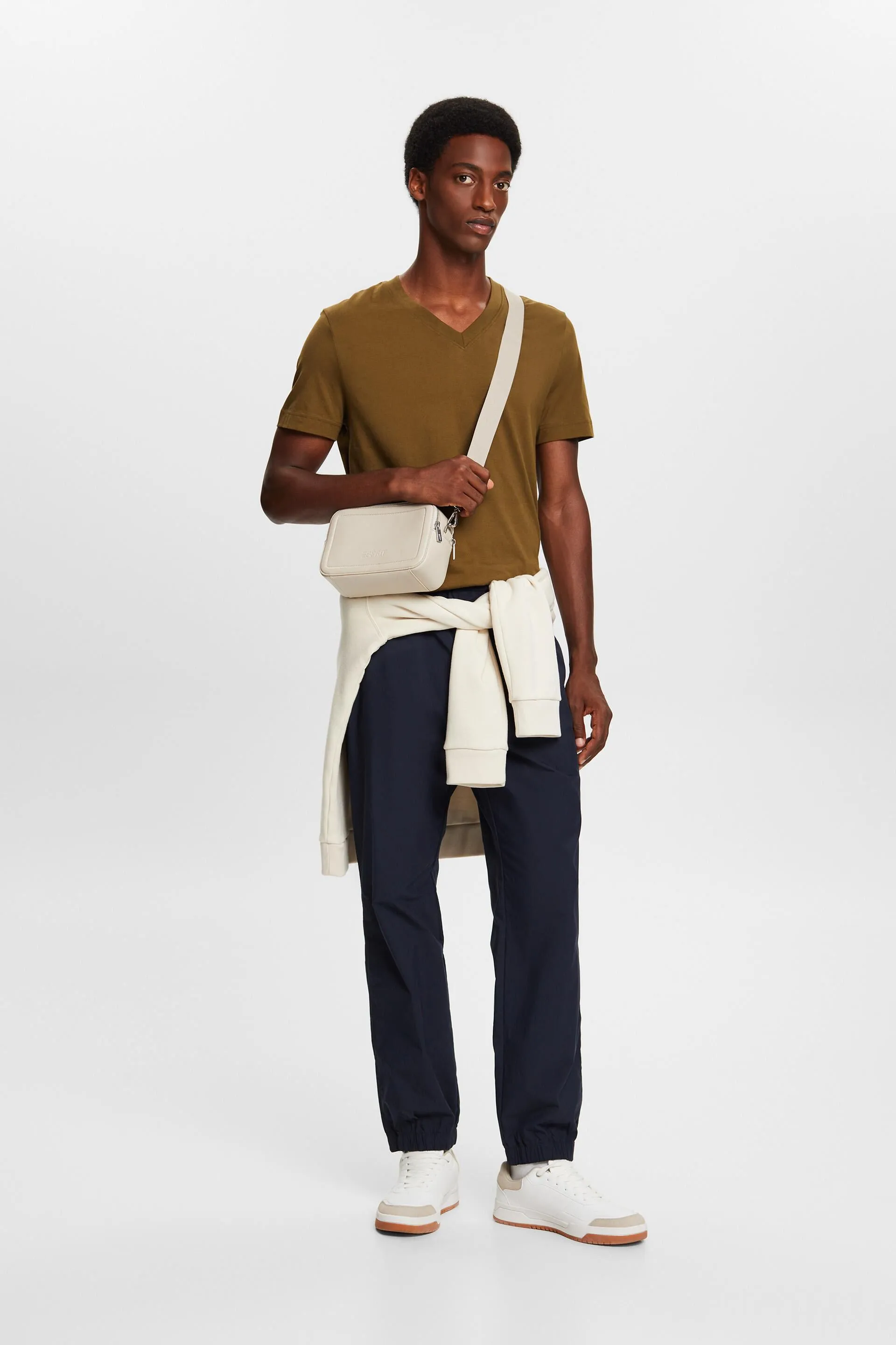 Camisa de tejido jersey con cuello en pico, 100 % algodón