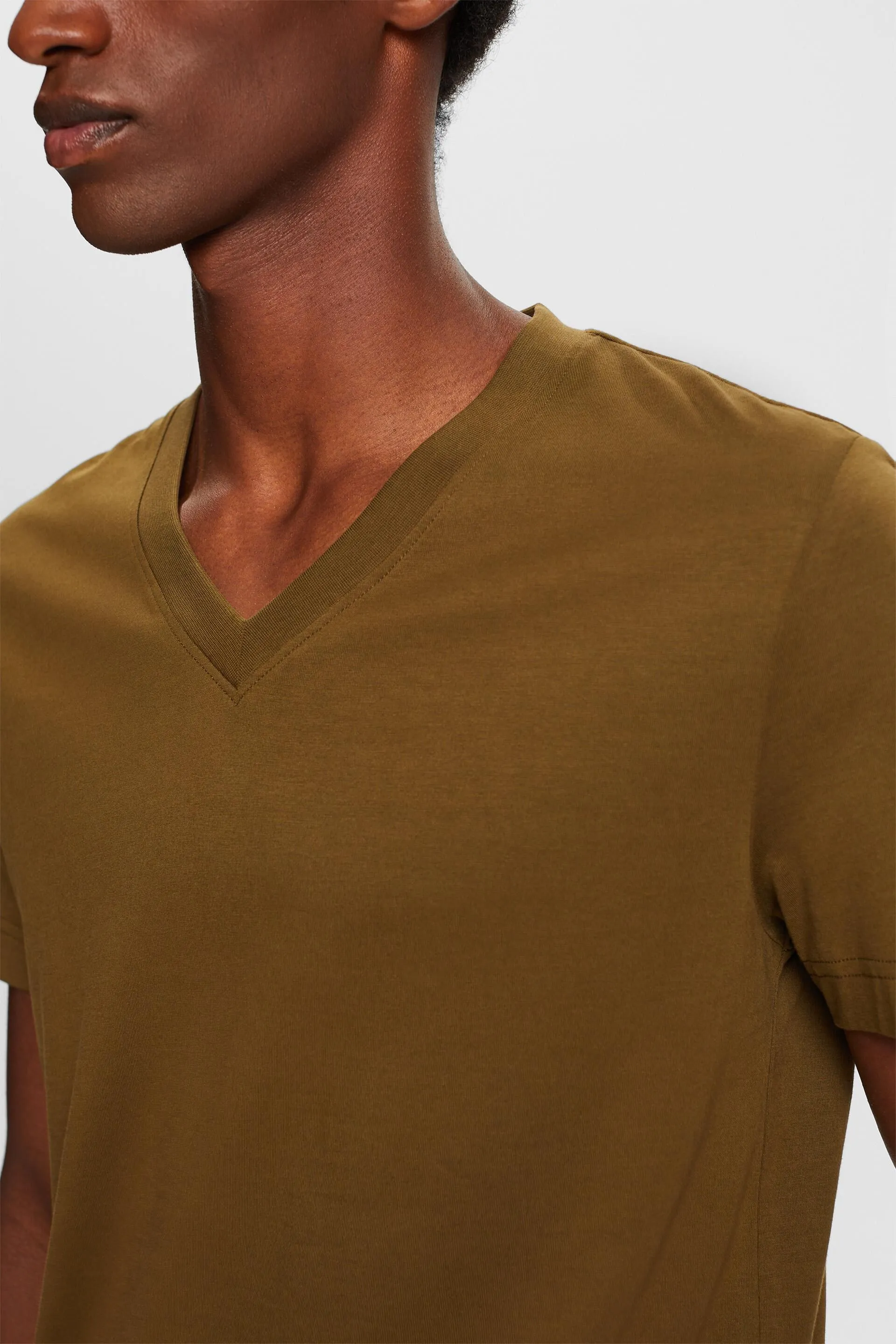 Camisa de tejido jersey con cuello en pico, 100 % algodón