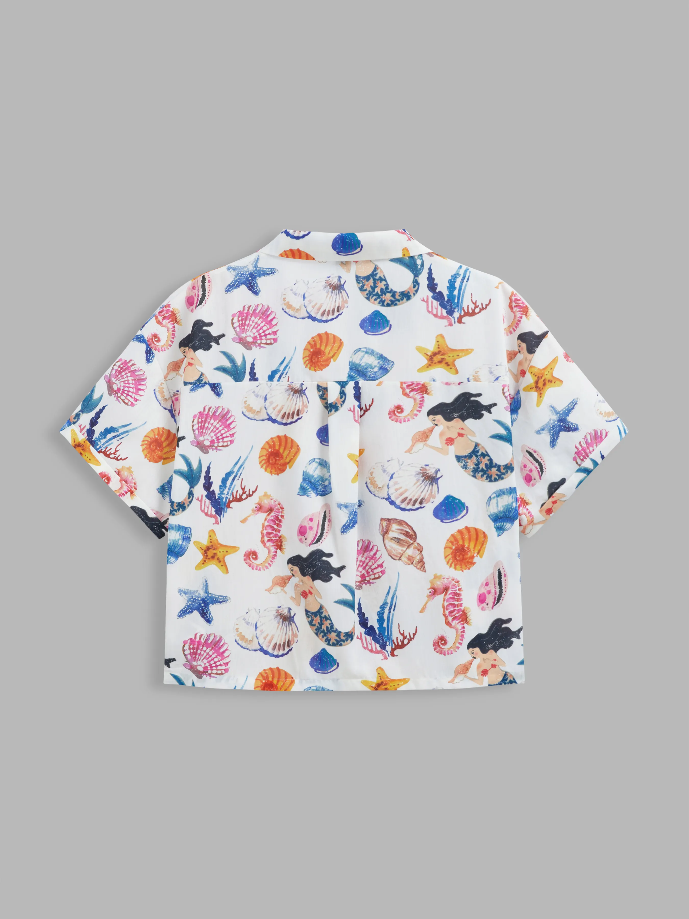 Camiseta de manga corta con gráfico de sirena y cuello tejido Curvy