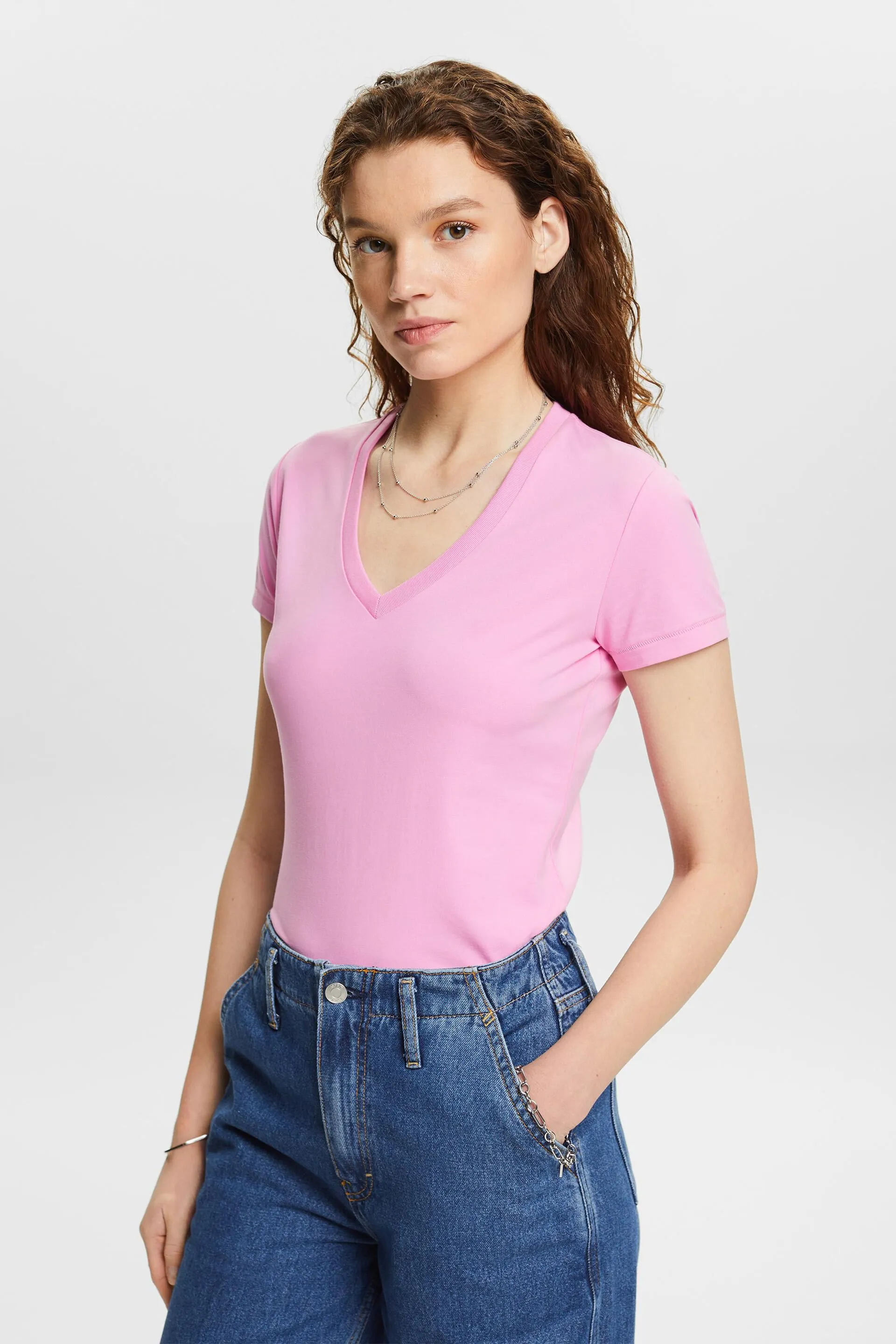 Camiseta de tejido jersey con cuello en pico