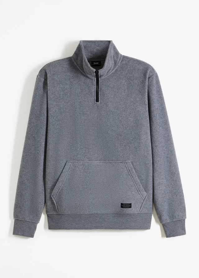 Camiseta de tejido polar con cuello alto Gris jaspeado