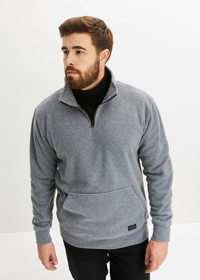 Camiseta de tejido polar con cuello alto Gris jaspeado