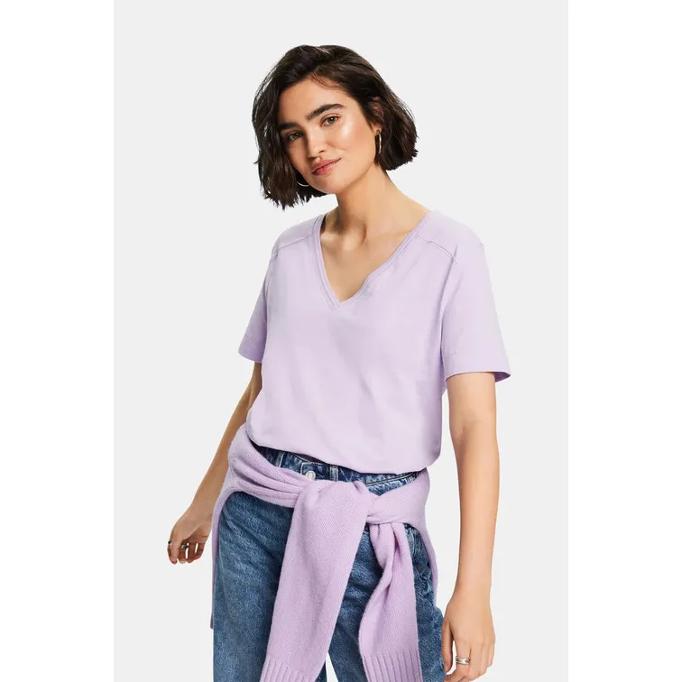 CAMISETA TEJIDO JERSEY CON CUELLO PICO MUJER ESPRIT