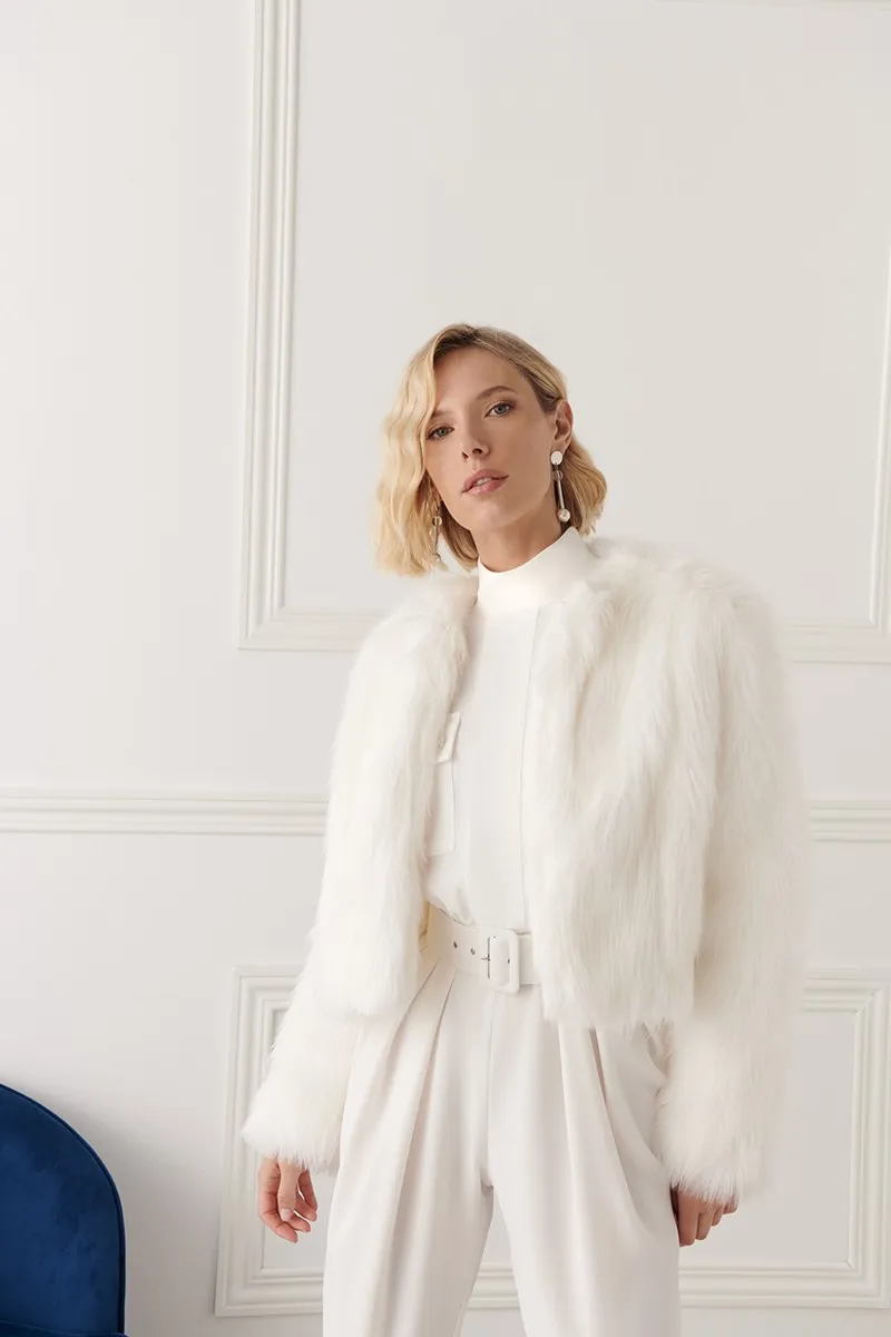 Chaqueta de pelo blanco para novia Clarice