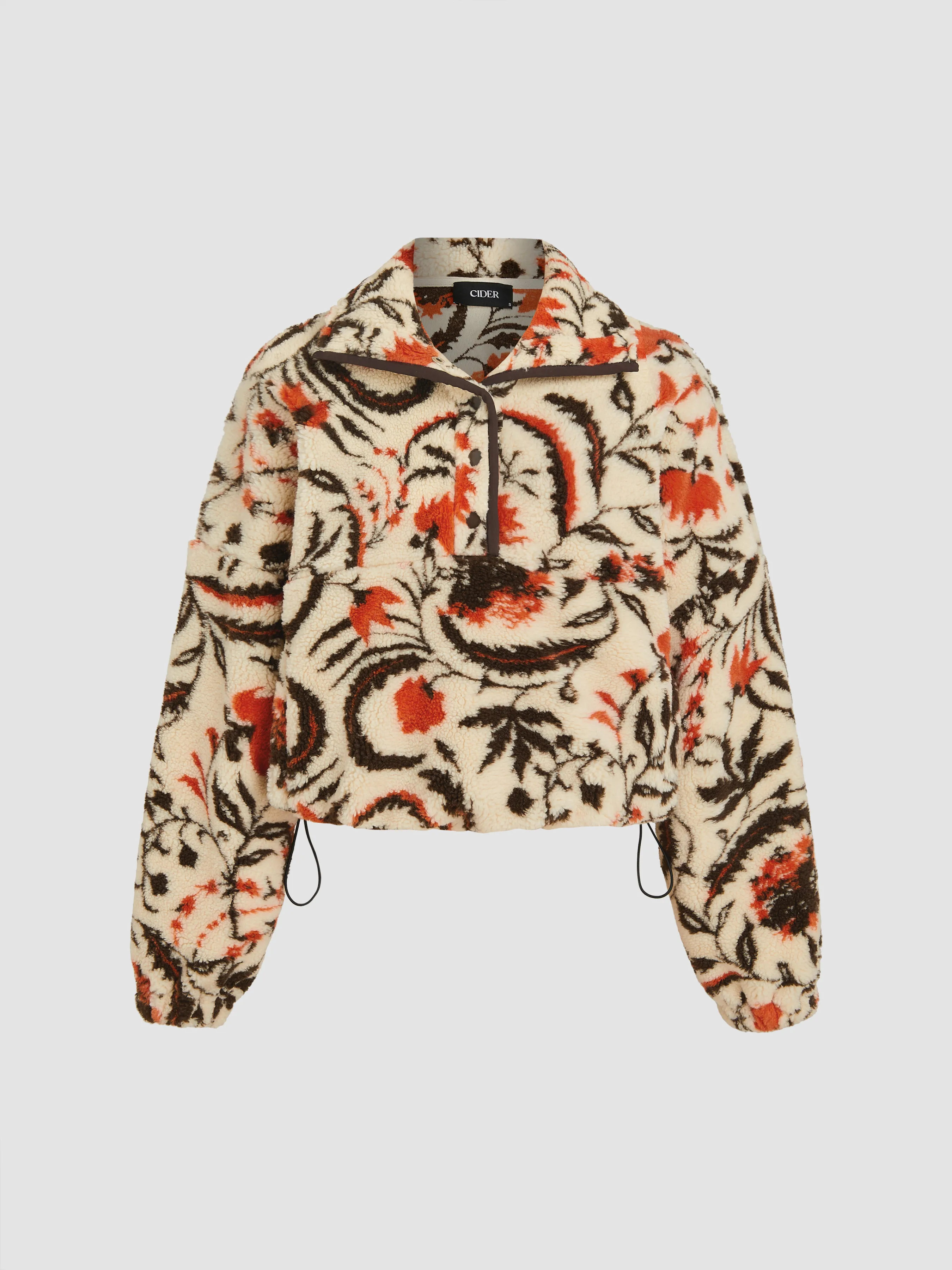  Chaqueta Floral con Cremallera y Cuello Alto de Forro Polar