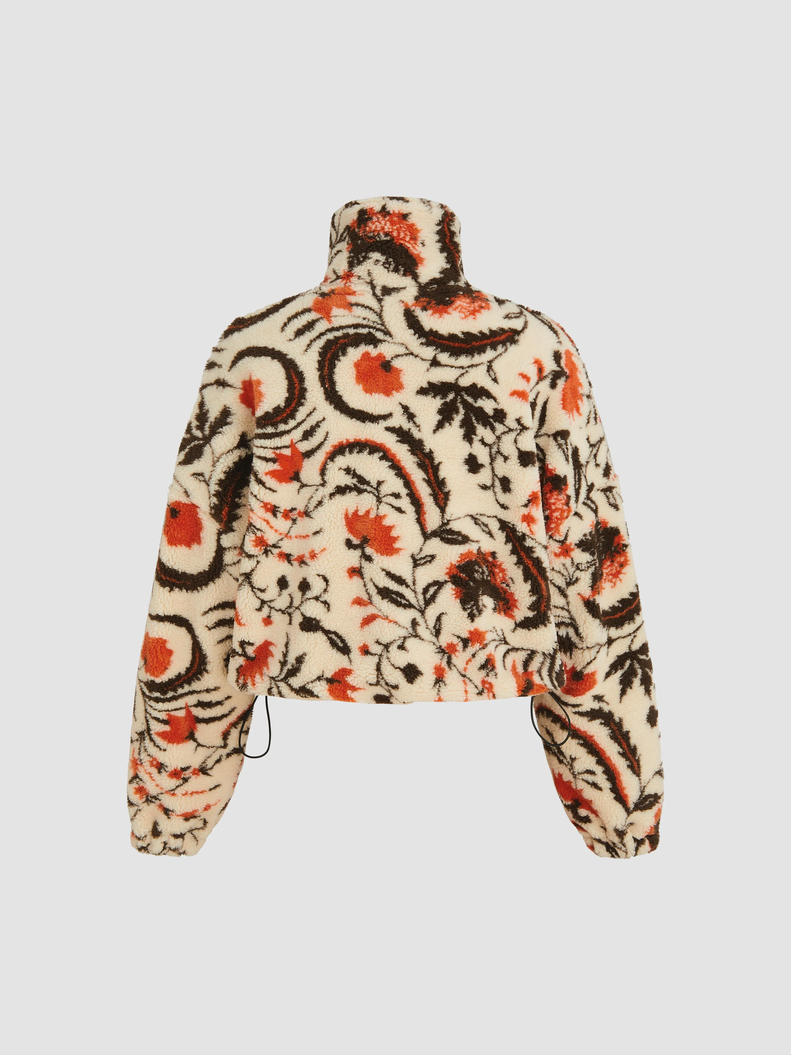  Chaqueta Floral con Cremallera y Cuello Alto de Forro Polar