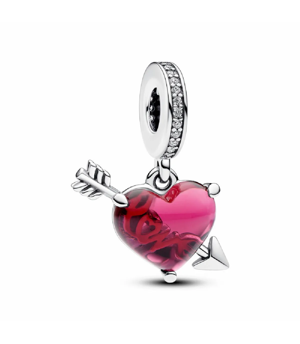 CHARM COLGANTE PANDORA CRISTAL DE MURANO CORAZóN ROJO Y FLECHA  793085C01