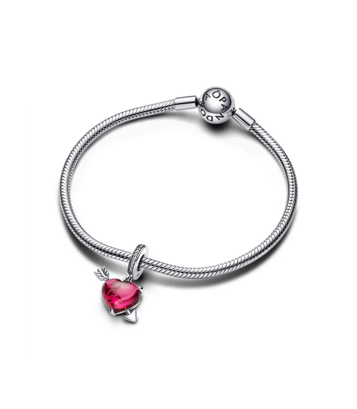 CHARM COLGANTE PANDORA CRISTAL DE MURANO CORAZóN ROJO Y FLECHA  793085C01