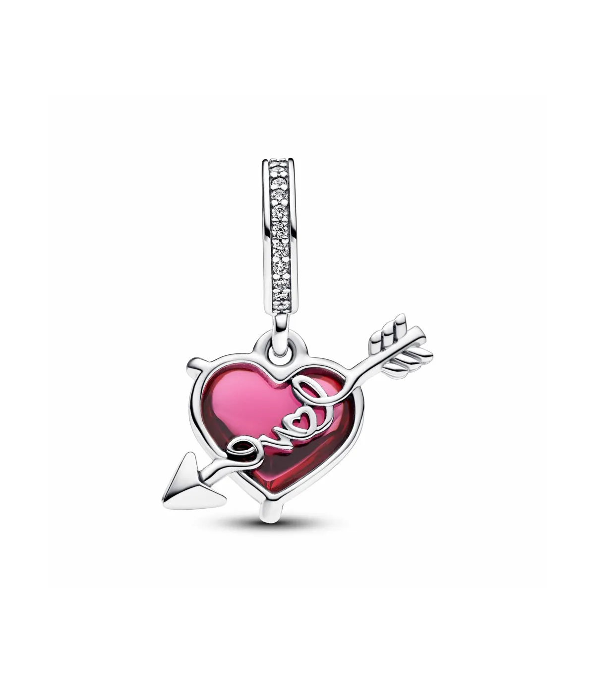 CHARM COLGANTE PANDORA CRISTAL DE MURANO CORAZóN ROJO Y FLECHA  793085C01