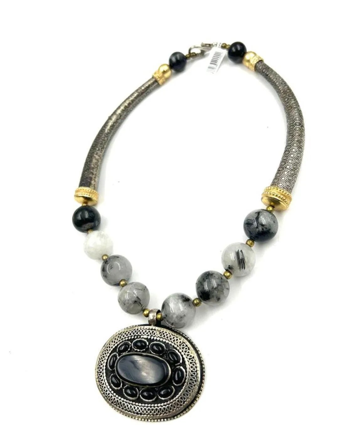 COLLARES PLATA AFGANA CON MEDALLON ONIX DE PIEDRA ESTILO TRIBAL