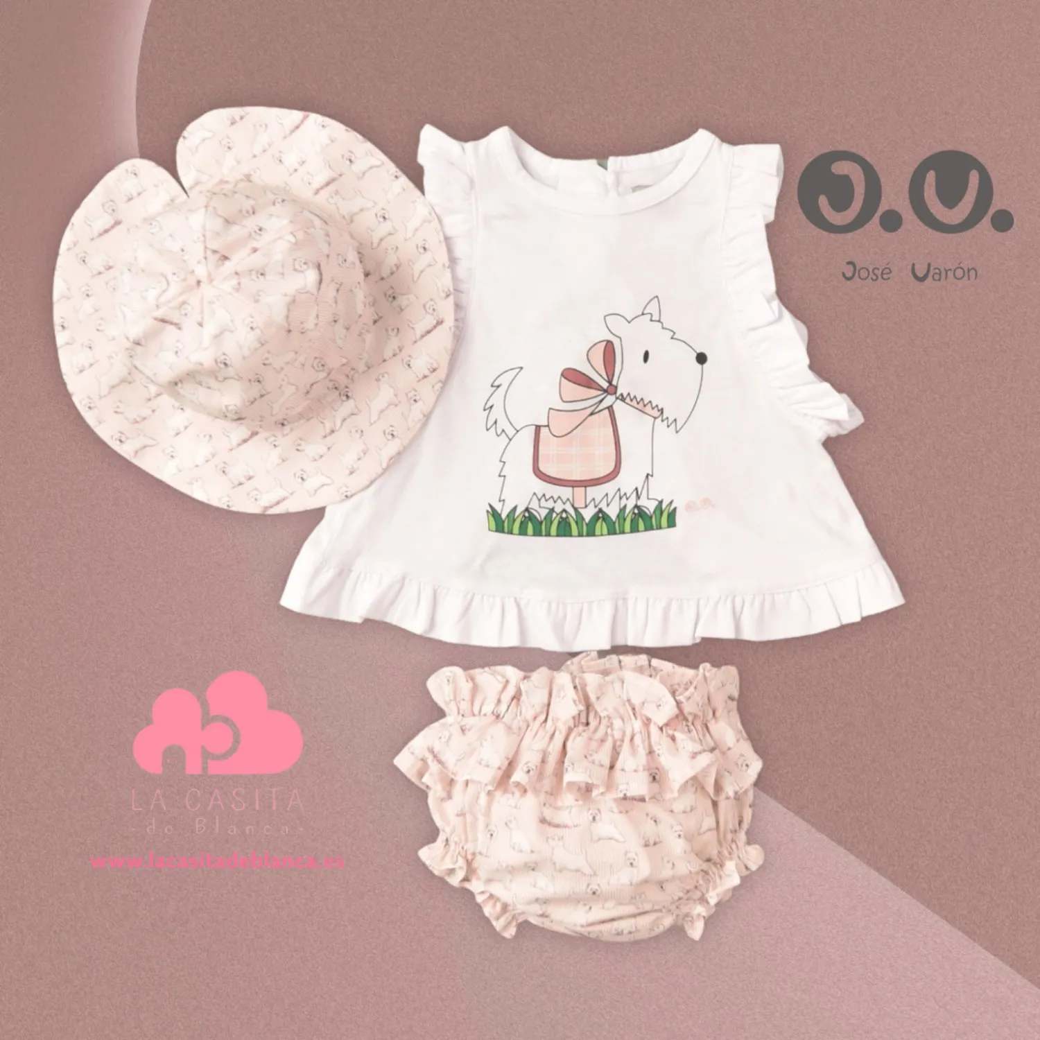 Conjunto para niña de tres piezas talla 6 meses.