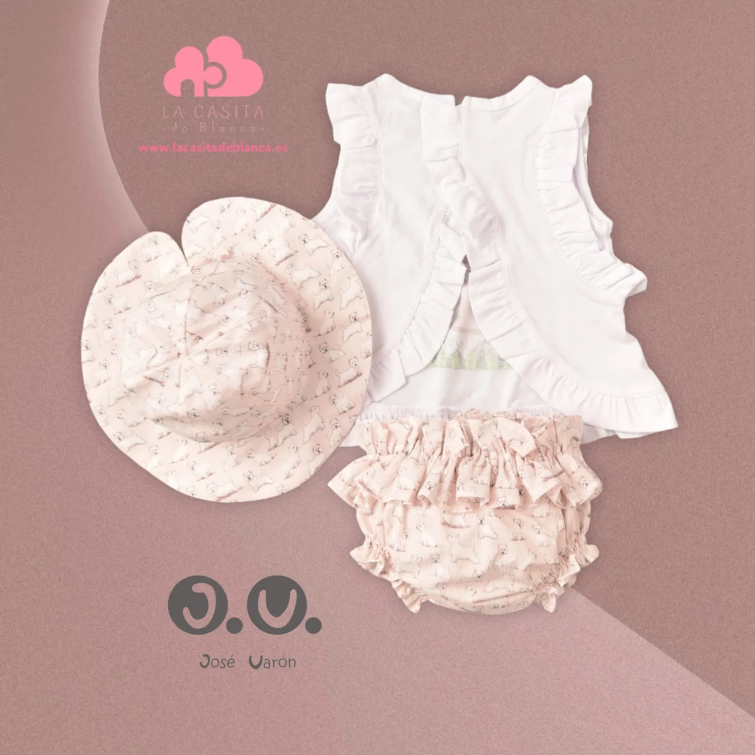 Conjunto para niña de tres piezas talla 6 meses.