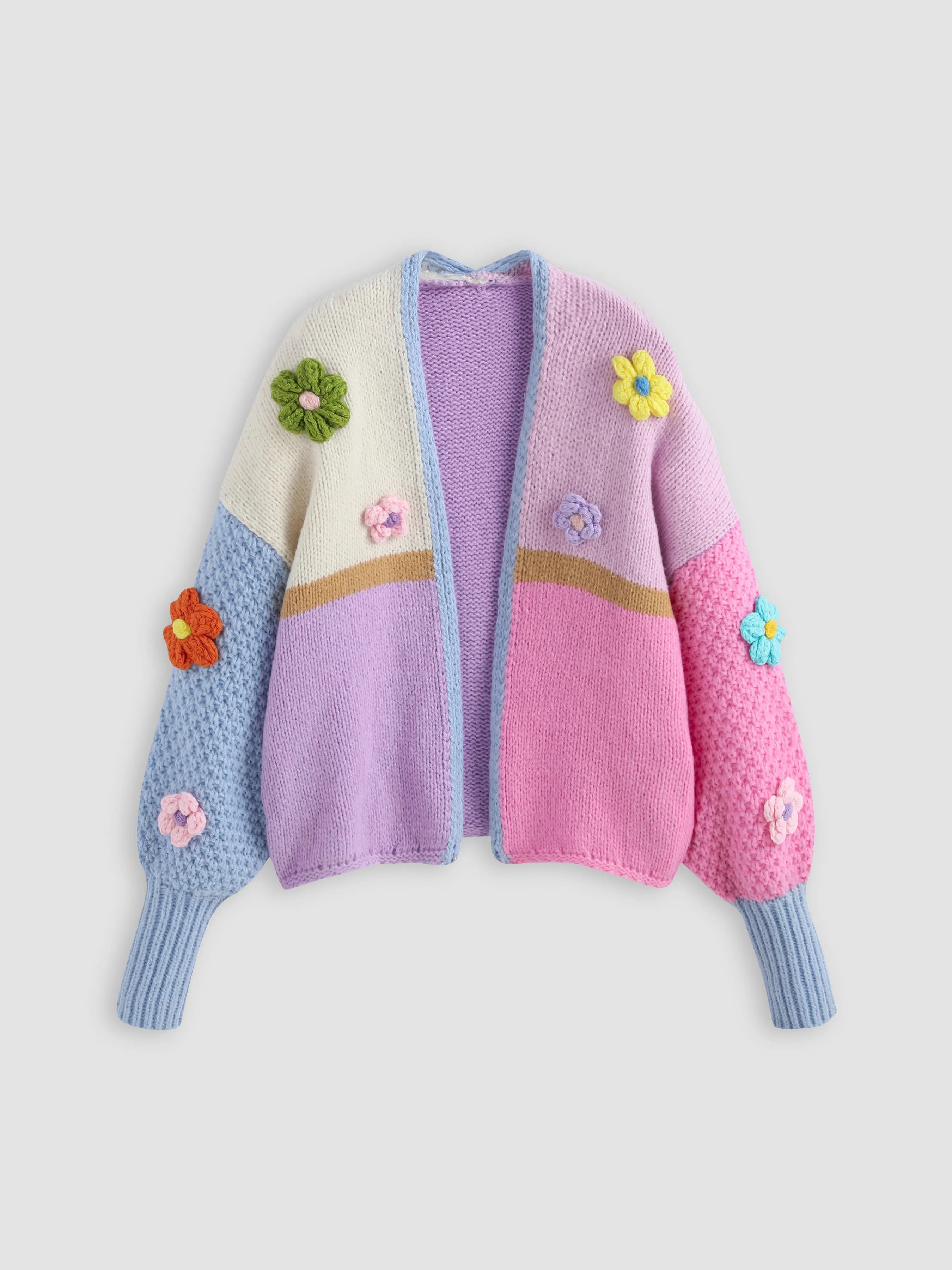 Cárdigan de Punto con Crochet Floral