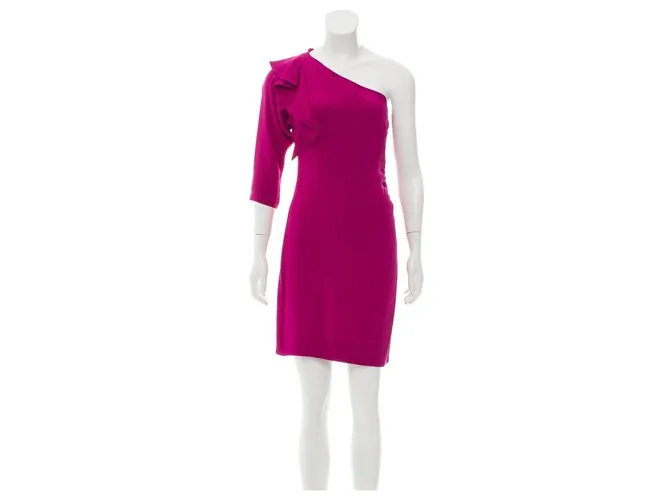 Diane Von Furstenberg DvF vestido Cobb de seda con un hombro Fucsia 