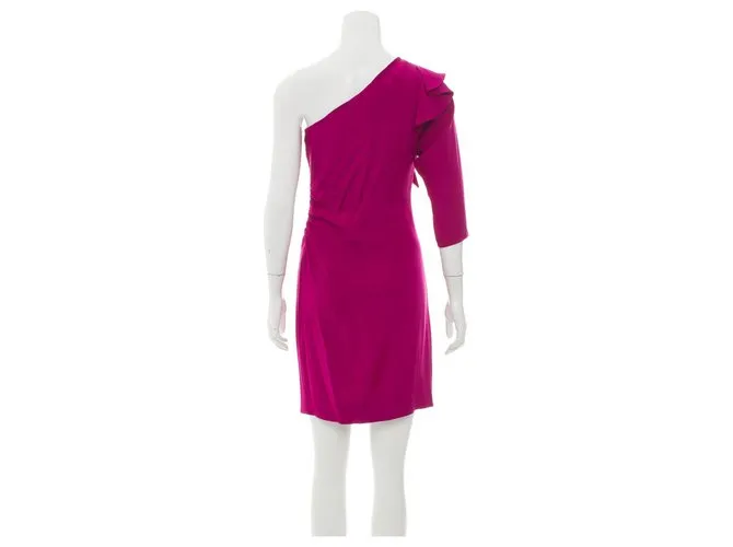 Diane Von Furstenberg DvF vestido Cobb de seda con un hombro Fucsia 