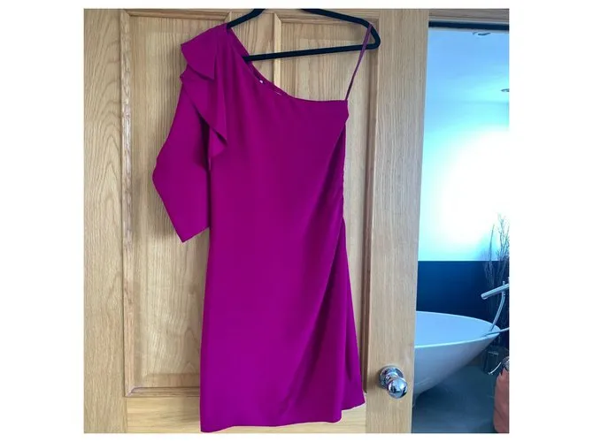 Diane Von Furstenberg DvF vestido Cobb de seda con un hombro Fucsia 