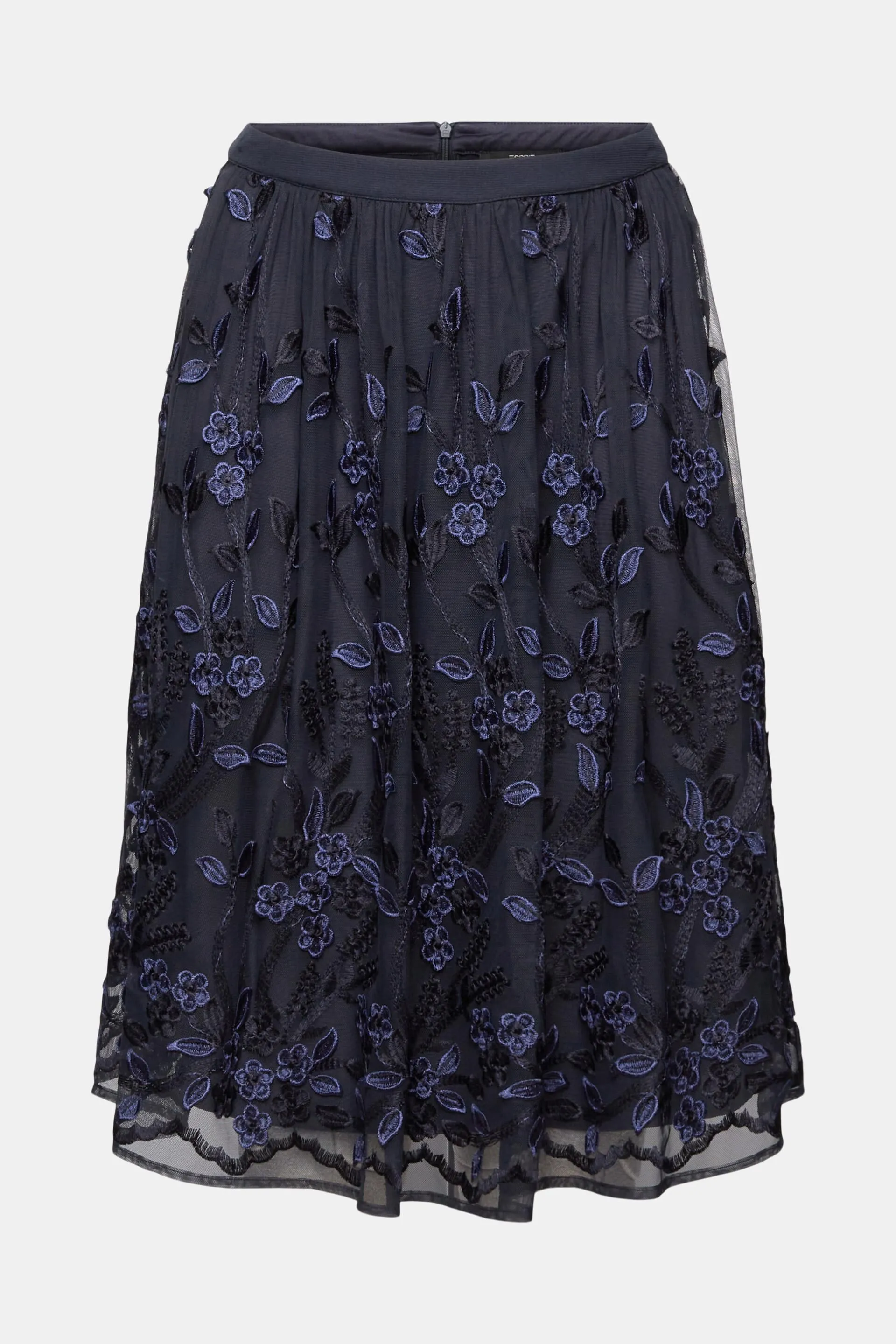 Falda midi de encaje con bordado floral