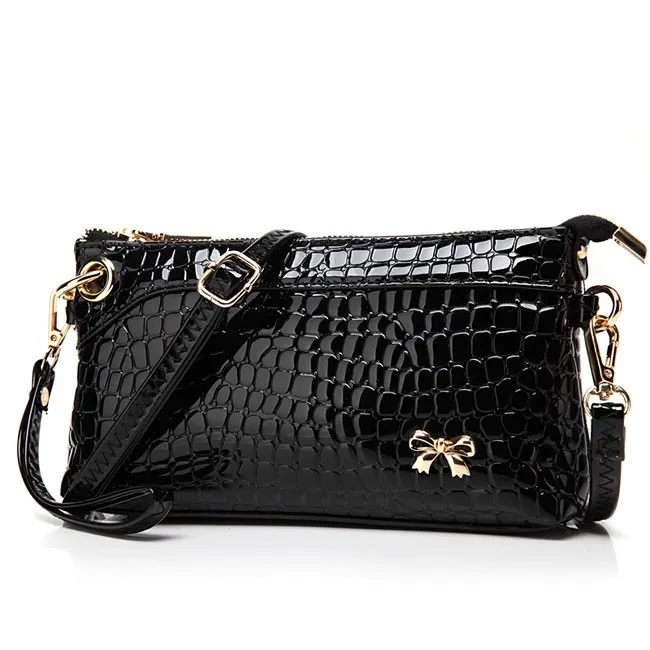 Glossy Flower Grid Bow Crocodile Pattern Clutches