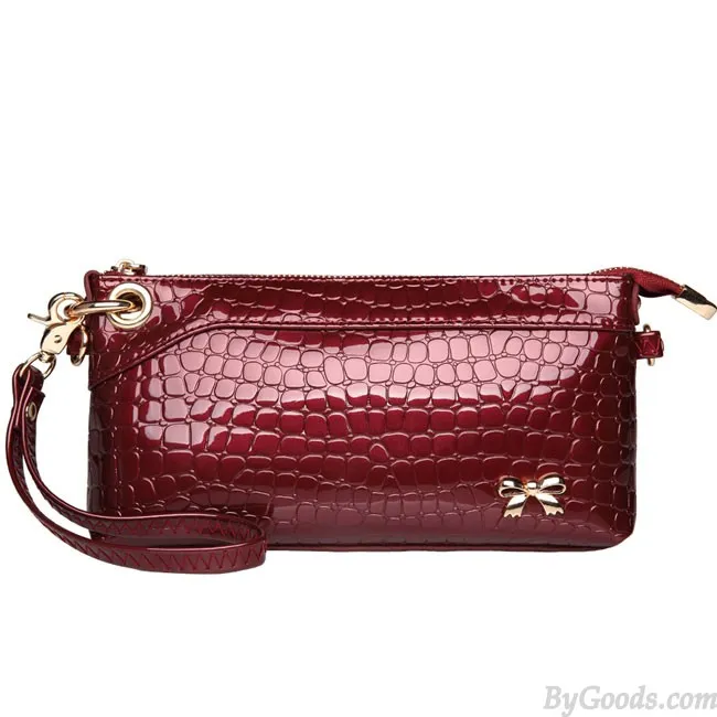 Glossy Flower Grid Bow Crocodile Pattern Clutches