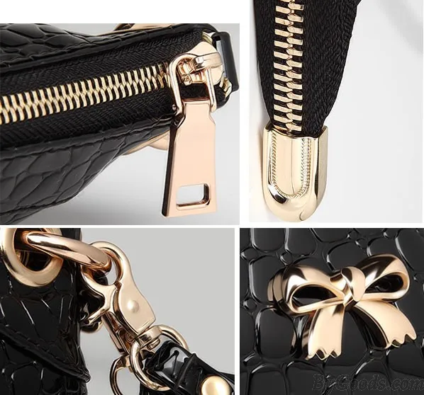 Glossy Flower Grid Bow Crocodile Pattern Clutches