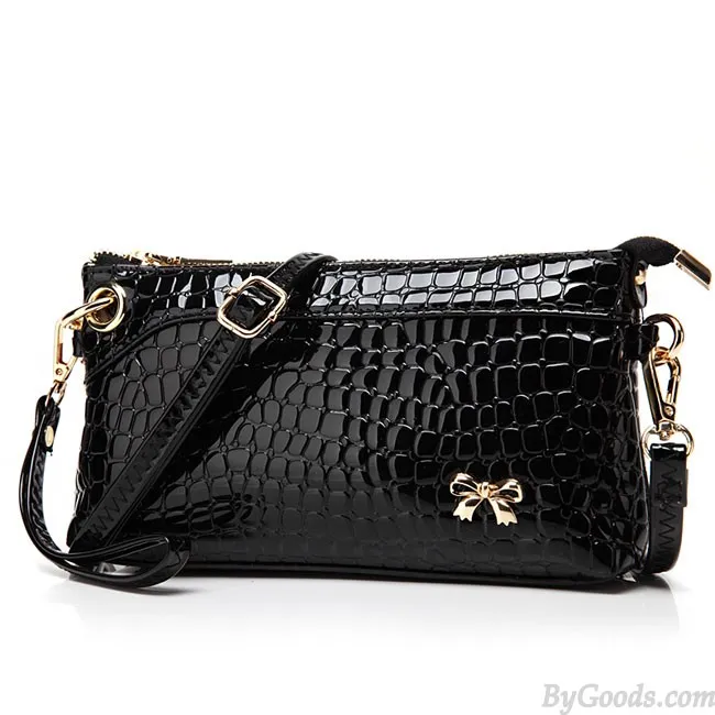 Glossy Flower Grid Bow Crocodile Pattern Clutches