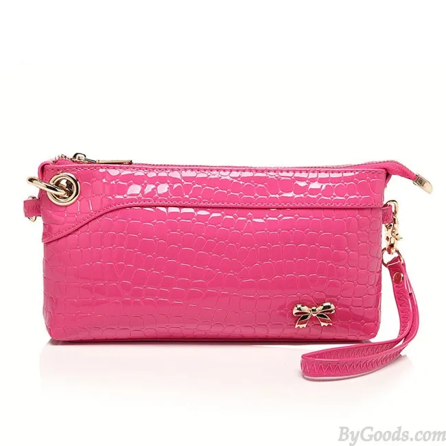 Glossy Flower Grid Bow Crocodile Pattern Clutches