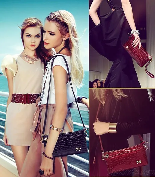 Glossy Flower Grid Bow Crocodile Pattern Clutches