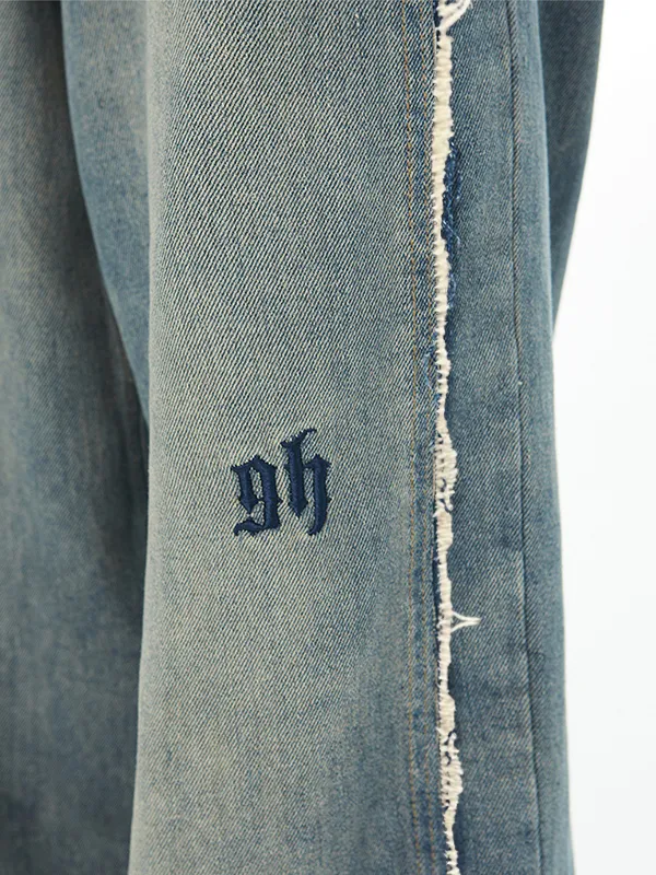 Jeans sueltos desgastados con patchwork desteñido para hombre