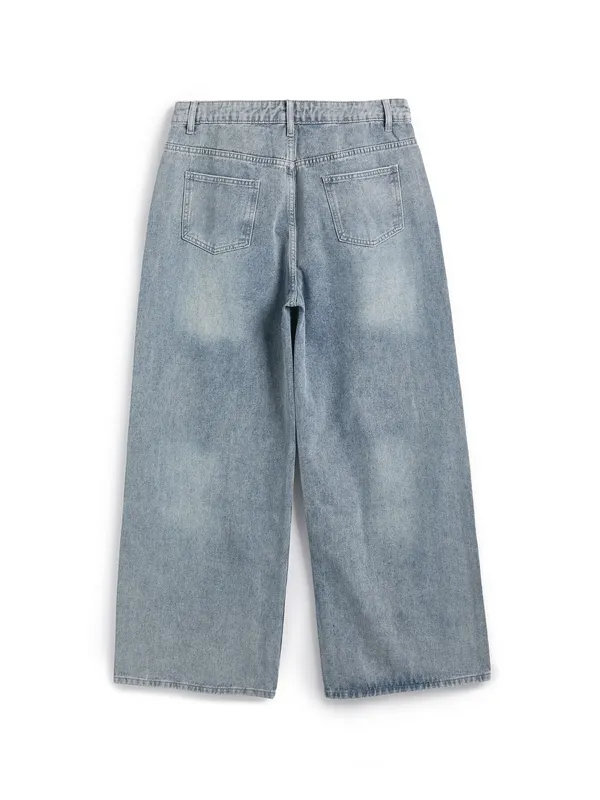 Jeans sueltos desgastados con patchwork desteñido para hombre