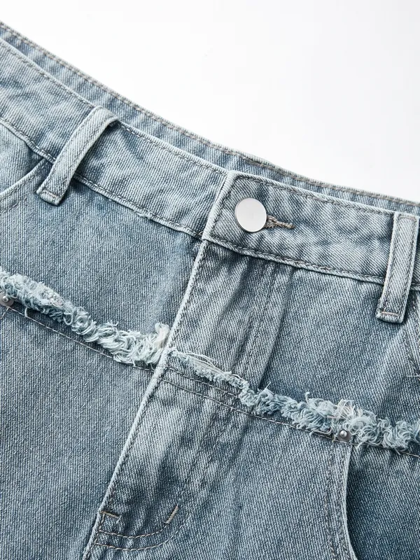 Jeans sueltos desgastados con patchwork desteñido para hombre