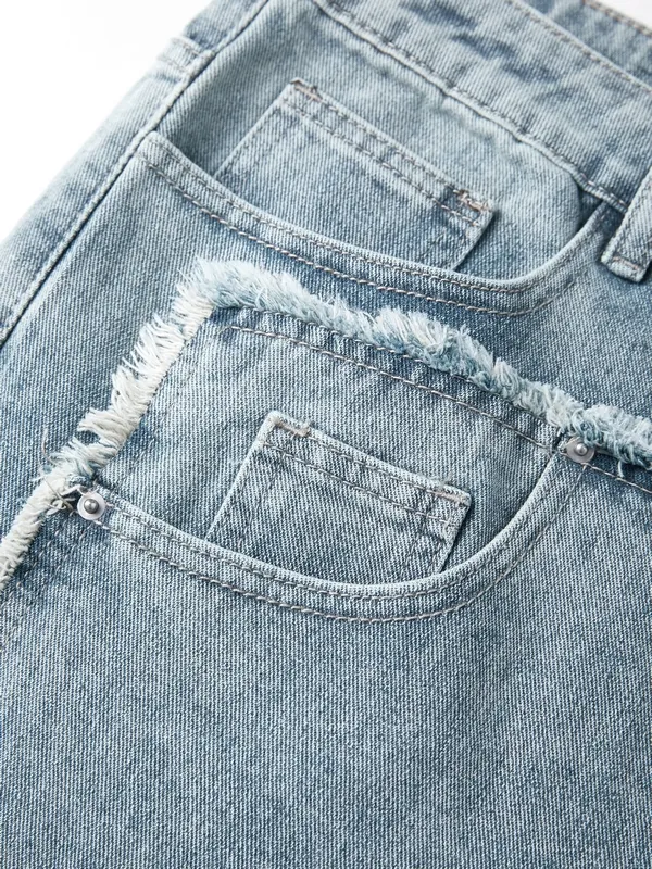 Jeans sueltos desgastados con patchwork desteñido para hombre