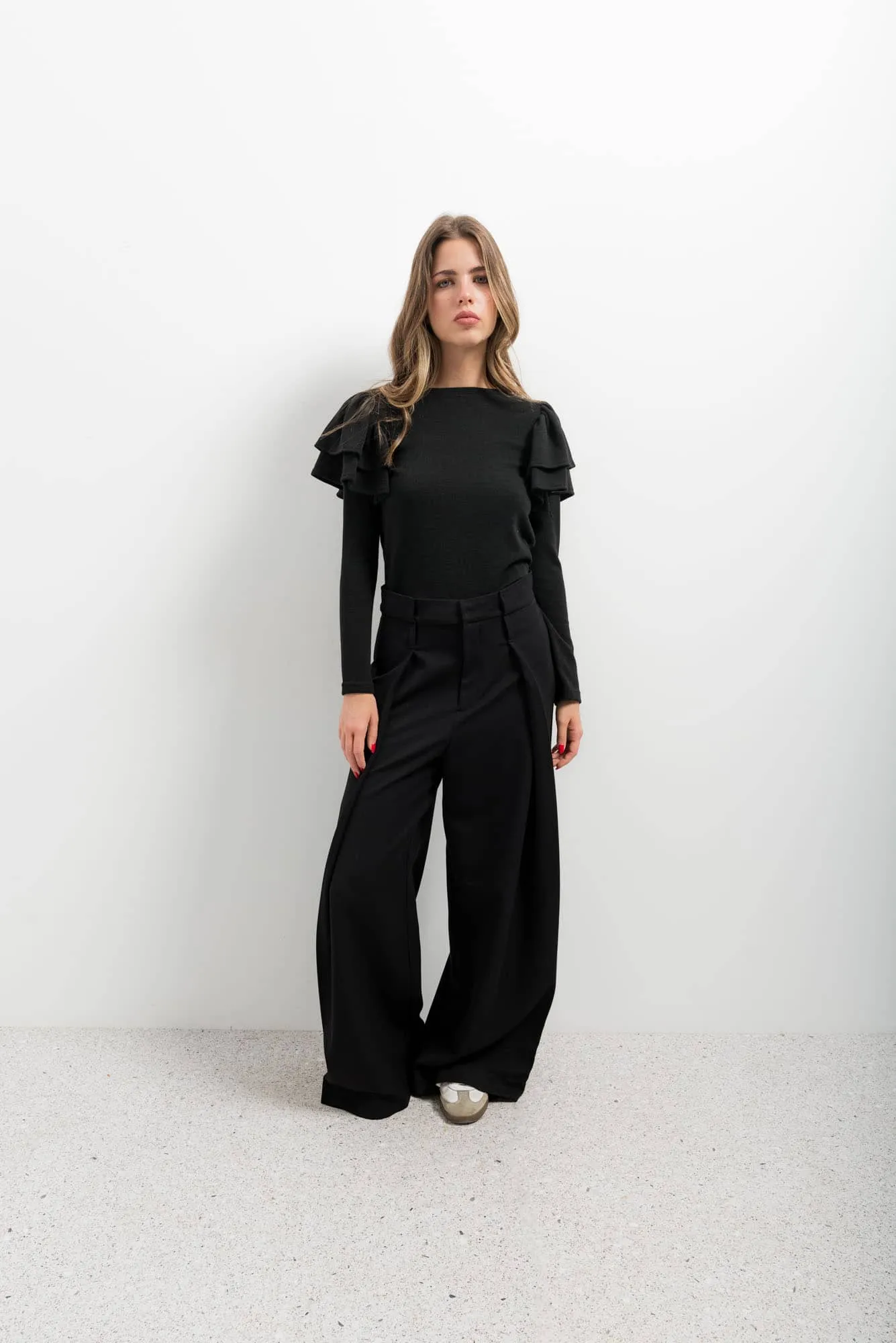 Jersey punto volantes con manga larga para mujer