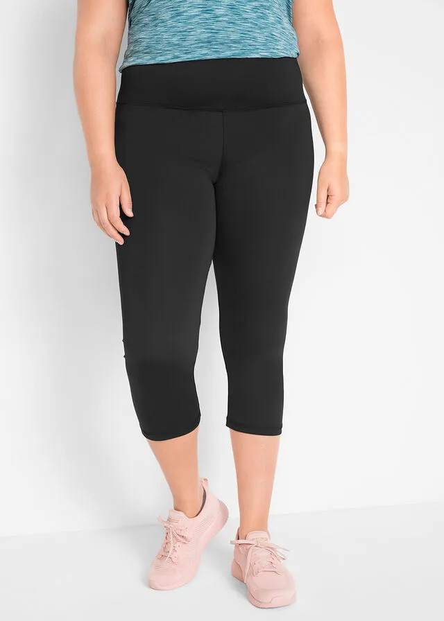 Leggings deportivos moldeadores con bolsillos, largo 3/4 Negro